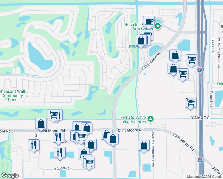 map of restaurants, bars, coffee shops, grocery stores, and more near 17752 Candlewood Terrace in Boca Raton