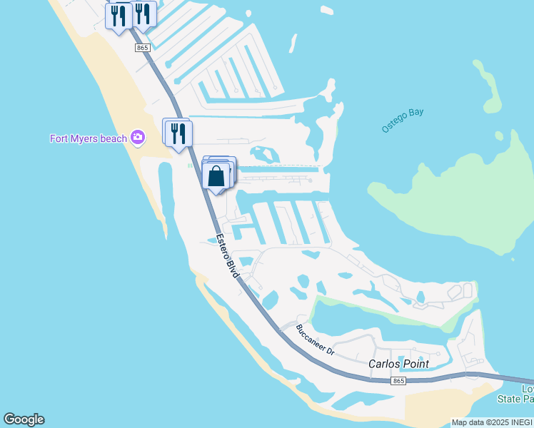 map of restaurants, bars, coffee shops, grocery stores, and more near 4541 Bay Beach Lane in Fort Myers Beach