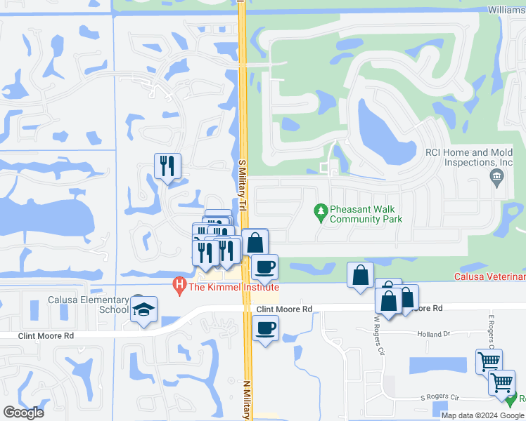 map of restaurants, bars, coffee shops, grocery stores, and more near 4923 Rabbit Hollow Drive in Boca Raton