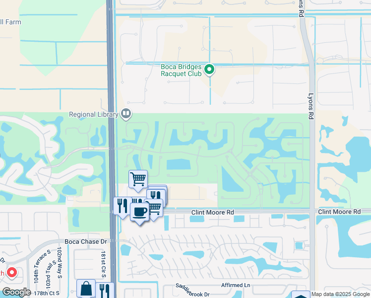 map of restaurants, bars, coffee shops, grocery stores, and more near 9597 Bridgebrook Drive in Boca Raton