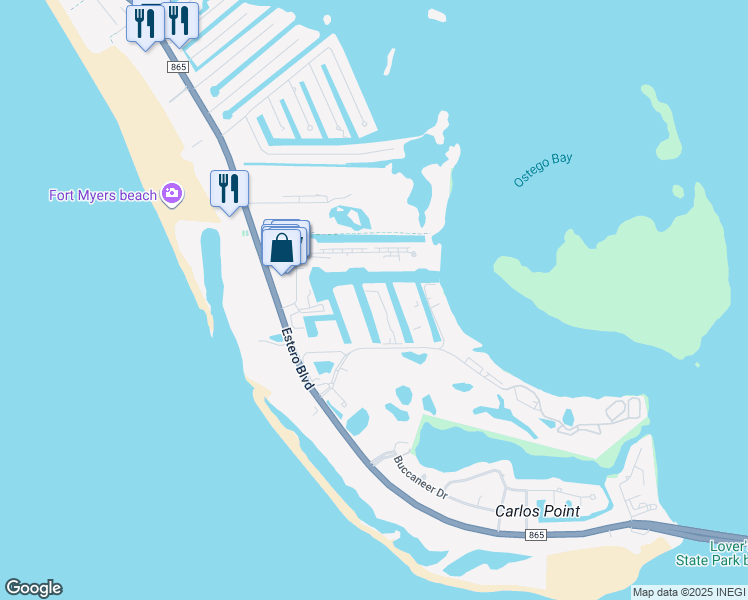 map of restaurants, bars, coffee shops, grocery stores, and more near 4471 Bay Beach Lane in Fort Myers Beach