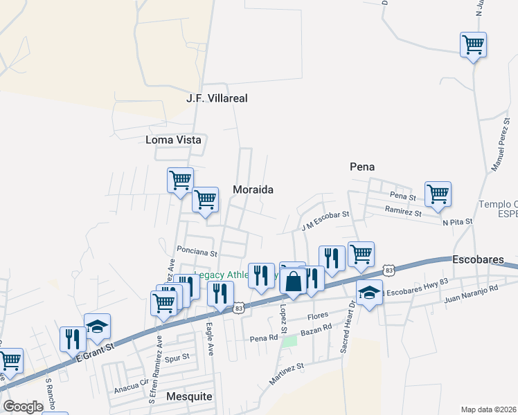 map of restaurants, bars, coffee shops, grocery stores, and more near 3073 Mi Ranchito Road in Roma