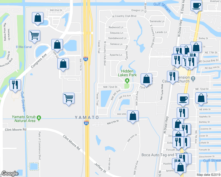 map of restaurants, bars, coffee shops, grocery stores, and more near 420 Northwest 72nd Street in Boca Raton