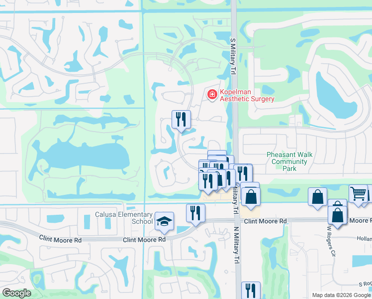 map of restaurants, bars, coffee shops, grocery stores, and more near 5209 Lake Catalina Drive North in Boca Raton
