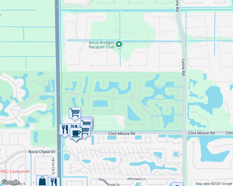 map of restaurants, bars, coffee shops, grocery stores, and more near 17690 Lomond Court in Boca Raton