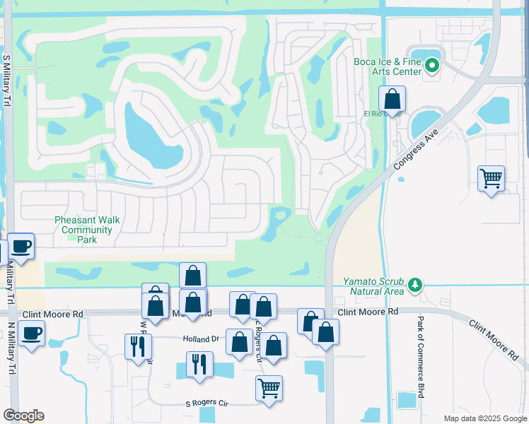 map of restaurants, bars, coffee shops, grocery stores, and more near 4120 Cedar Creek Road in Boca Raton