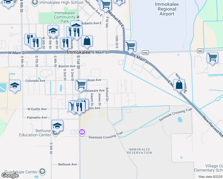 map of restaurants, bars, coffee shops, grocery stores, and more near 316 School Drive in Immokalee