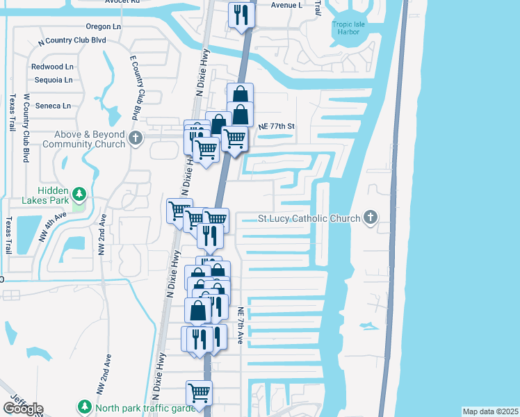 map of restaurants, bars, coffee shops, grocery stores, and more near 759 Northeast 72nd Street in Boca Raton