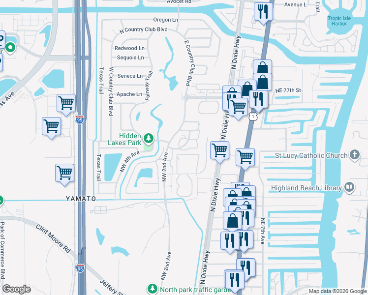 map of restaurants, bars, coffee shops, grocery stores, and more near 65 Northwest 72nd Diagonal in Boca Raton