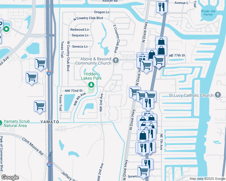 map of restaurants, bars, coffee shops, grocery stores, and more near 7200 Northwest 2nd Avenue in Boca Raton