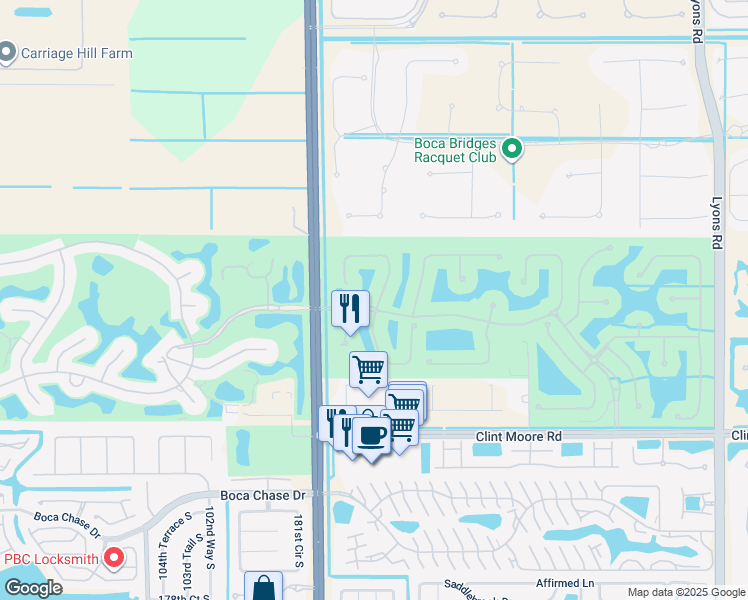 map of restaurants, bars, coffee shops, grocery stores, and more near 17719 Villa Club Way in Boca Raton
