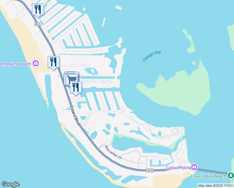 map of restaurants, bars, coffee shops, grocery stores, and more near 4355 Bay Beach Lane in Fort Myers Beach