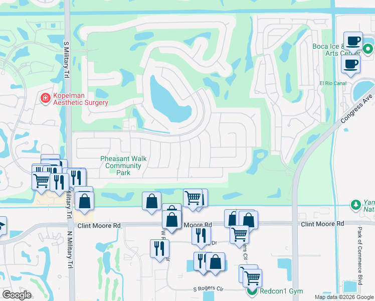 map of restaurants, bars, coffee shops, grocery stores, and more near 17717 Briar Patch Trail in Boca Raton