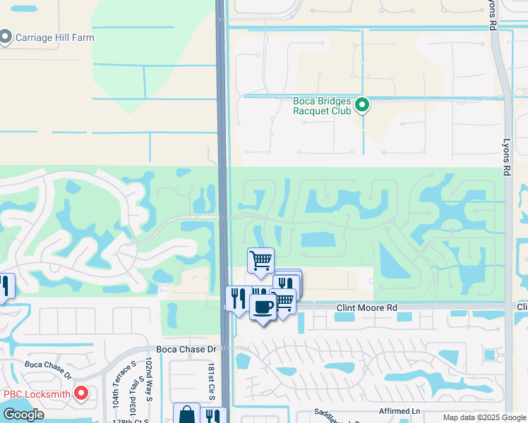 map of restaurants, bars, coffee shops, grocery stores, and more near 17719 Villa Club Way in Boca Raton