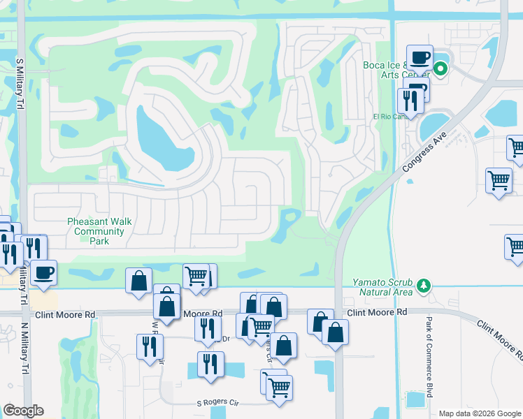 map of restaurants, bars, coffee shops, grocery stores, and more near 17721 Woodview Terrace in Boca Raton