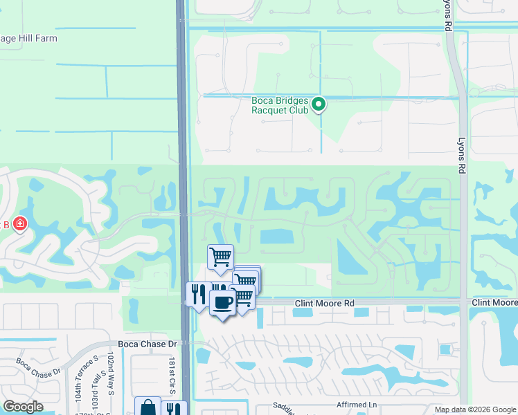 map of restaurants, bars, coffee shops, grocery stores, and more near 9693 Bridgebrook Drive in Boca Raton