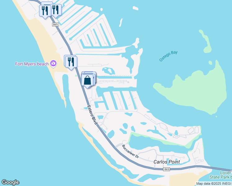 map of restaurants, bars, coffee shops, grocery stores, and more near 4431 Bay Beach Lane in Fort Myers Beach