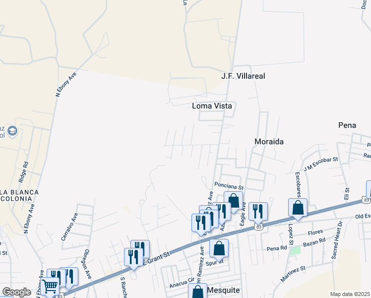 map of restaurants, bars, coffee shops, grocery stores, and more near 846 North Graciela Street in Roma