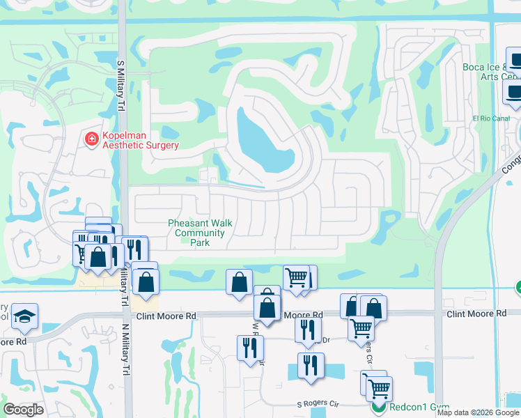 map of restaurants, bars, coffee shops, grocery stores, and more near 17705 Maplewood Drive in Boca Raton