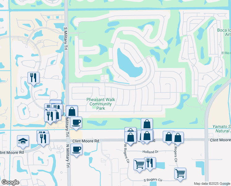 map of restaurants, bars, coffee shops, grocery stores, and more near 17733 Crooked Oak Avenue in Boca Raton
