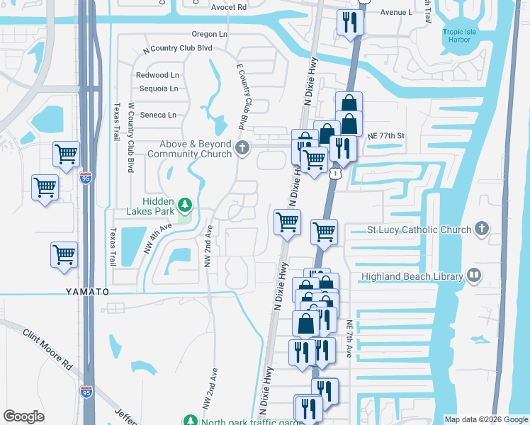 map of restaurants, bars, coffee shops, grocery stores, and more near 7120 Northwest Turtle Walk in Boca Raton