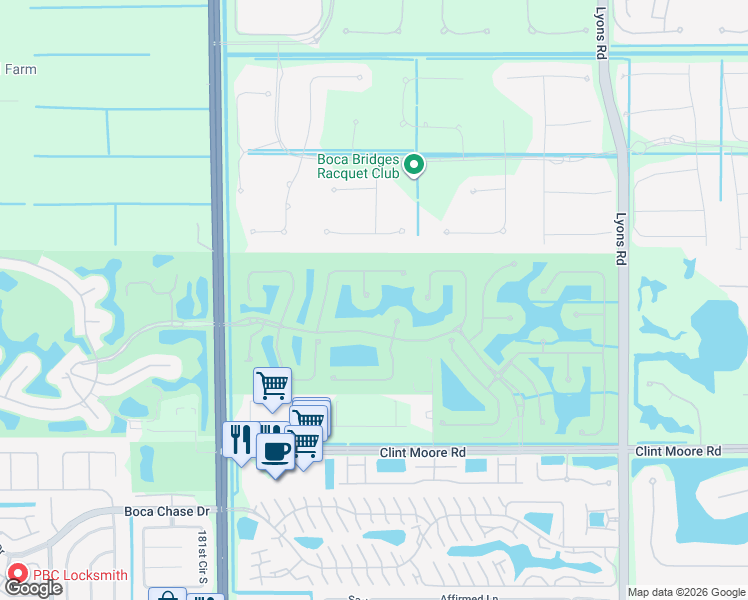 map of restaurants, bars, coffee shops, grocery stores, and more near 17582 Middle Lake Drive in Boca Raton