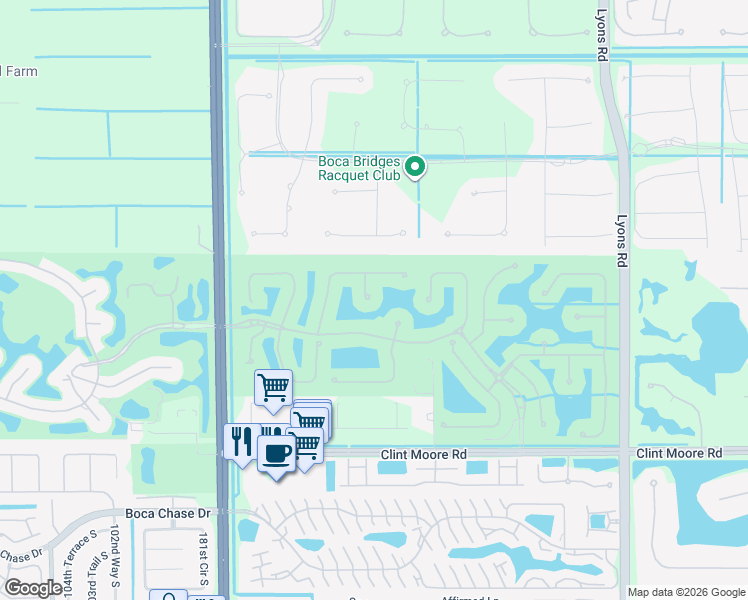 map of restaurants, bars, coffee shops, grocery stores, and more near 17602 Middle Lake Drive in Boca Raton