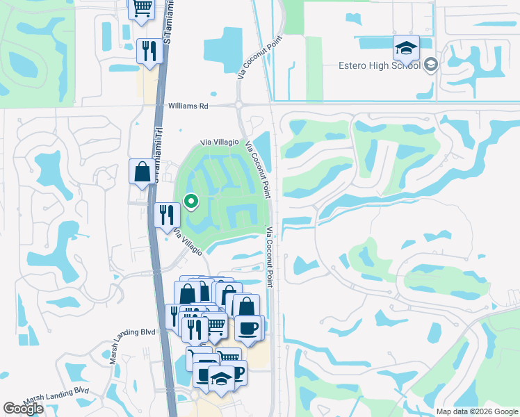 map of restaurants, bars, coffee shops, grocery stores, and more near 8598 Via Lungomare Circle in Estero
