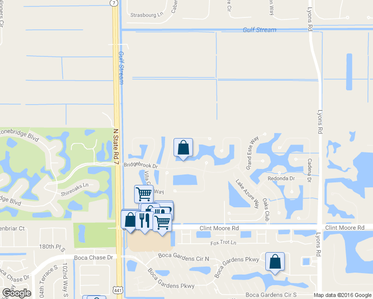 map of restaurants, bars, coffee shops, grocery stores, and more near 17582 Middle Lake Drive in Boca Raton