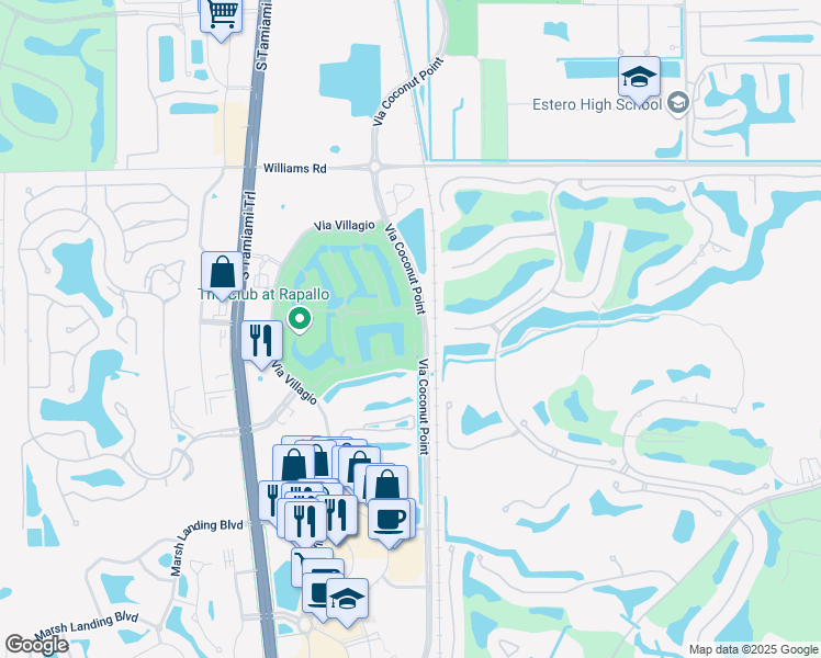 map of restaurants, bars, coffee shops, grocery stores, and more near 8598 Via Lungomare Circle in Estero
