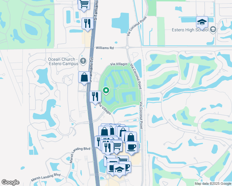 map of restaurants, bars, coffee shops, grocery stores, and more near 22300 Piazza Doria Lane in Estero