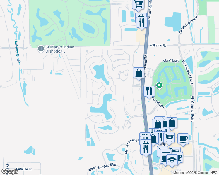 map of restaurants, bars, coffee shops, grocery stores, and more near 22625 Island Lakes Drive in Estero