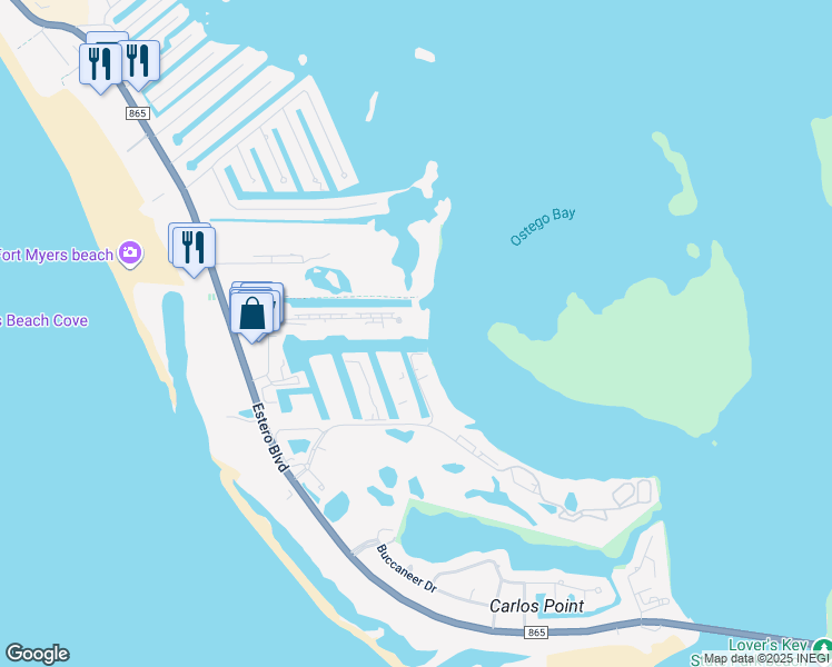 map of restaurants, bars, coffee shops, grocery stores, and more near 360 Lenell Road in Fort Myers Beach
