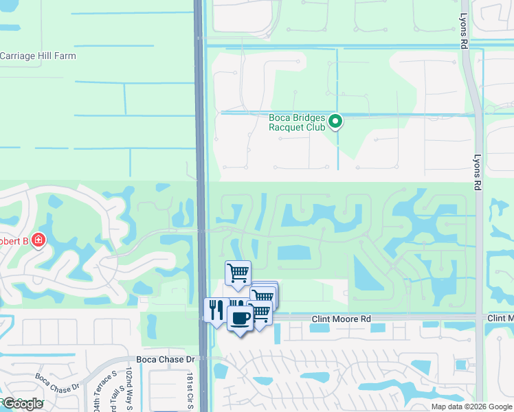 map of restaurants, bars, coffee shops, grocery stores, and more near 17678 Circle Pond Court in Boca Raton