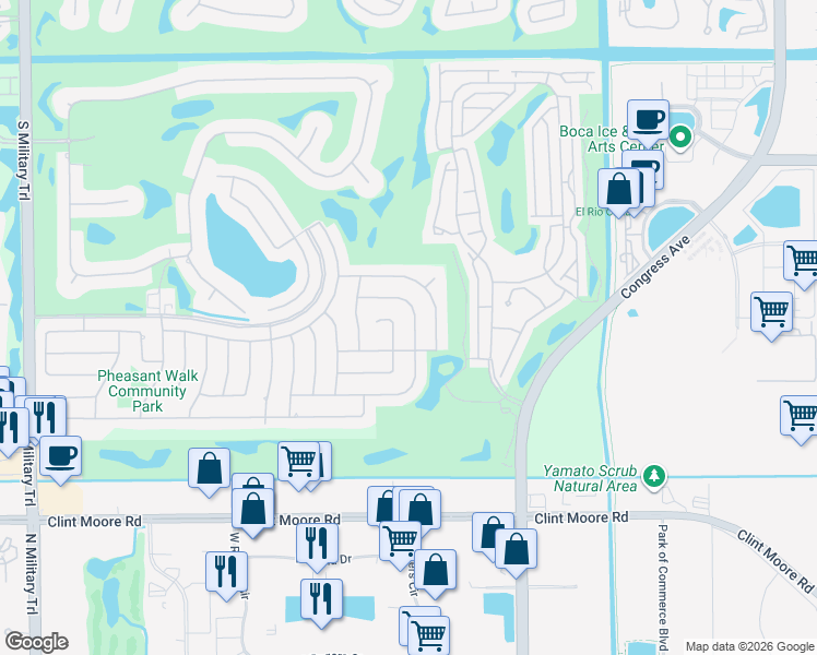 map of restaurants, bars, coffee shops, grocery stores, and more near 17660 Woodview Terrace in Boca Raton