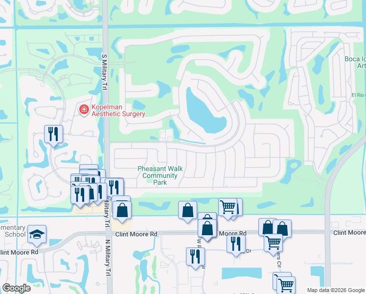 map of restaurants, bars, coffee shops, grocery stores, and more near 4593 Sugar Pine Drive in Boca Raton