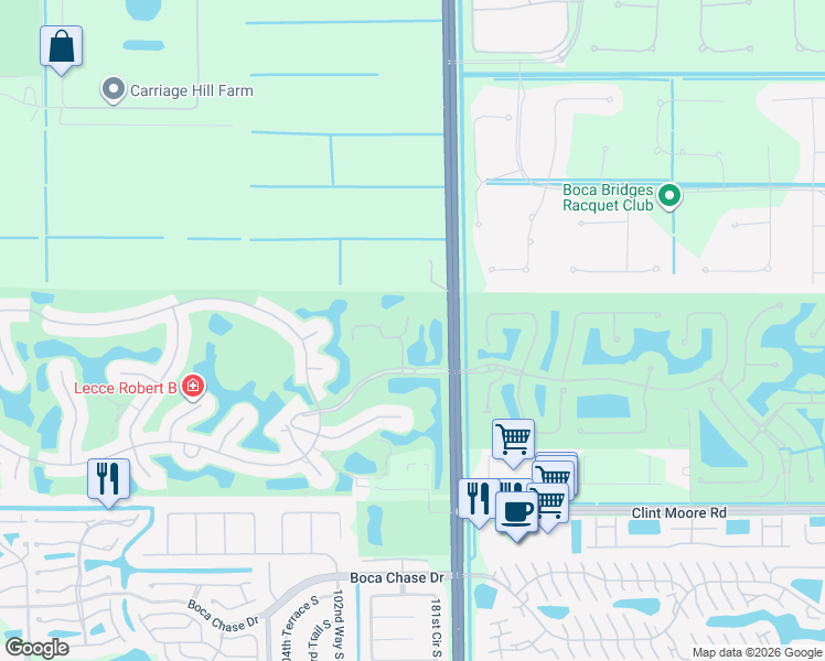 map of restaurants, bars, coffee shops, grocery stores, and more near 10106 Spyglass Way in Boca Raton