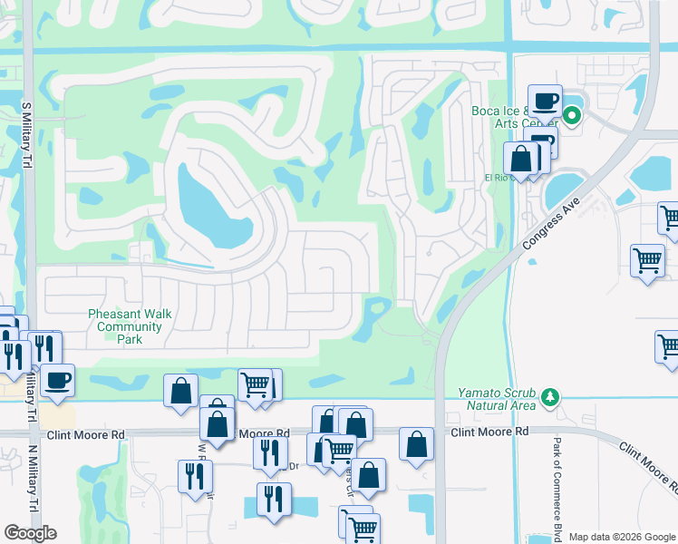 map of restaurants, bars, coffee shops, grocery stores, and more near 17660 Woodview Terrace in Boca Raton