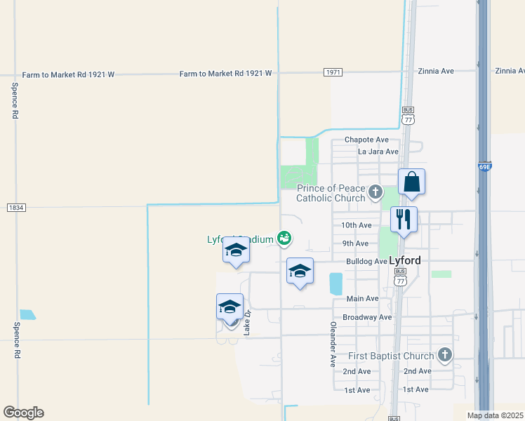 map of restaurants, bars, coffee shops, grocery stores, and more near 12941 La Coma Road in Lyford