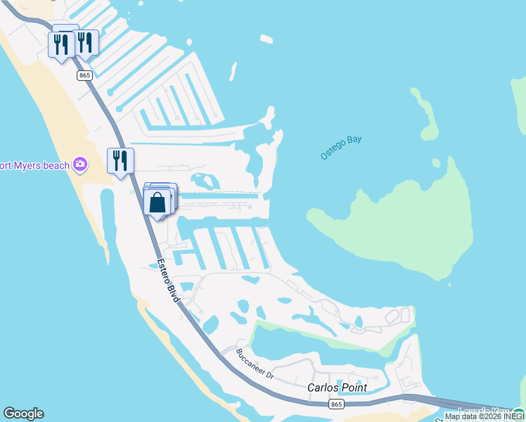map of restaurants, bars, coffee shops, grocery stores, and more near 360 Lenell Road in Fort Myers Beach