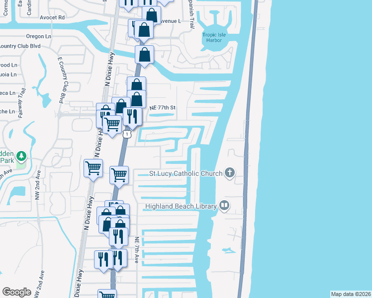 map of restaurants, bars, coffee shops, grocery stores, and more near 7362 Northeast Bay Cove Court in Boca Raton