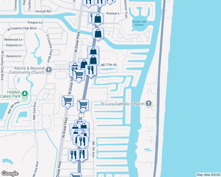 map of restaurants, bars, coffee shops, grocery stores, and more near 800 Northeast Orchid Bay Drive in Boca Raton