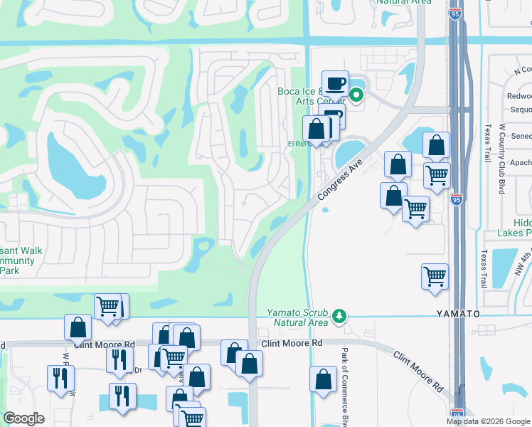 map of restaurants, bars, coffee shops, grocery stores, and more near 17648 Candlewood Terrace in Boca Raton