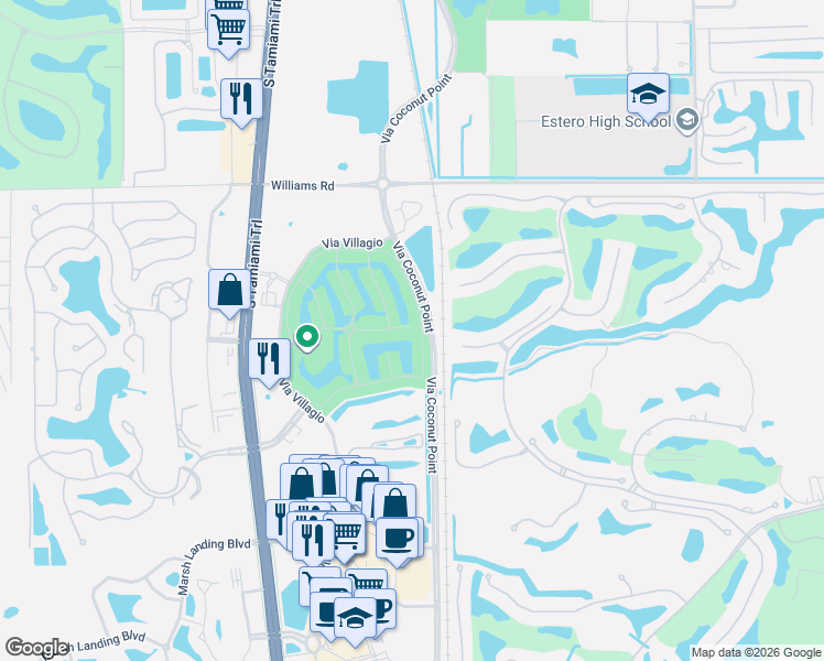 map of restaurants, bars, coffee shops, grocery stores, and more near 8625 Via Rapallo Drive in Estero