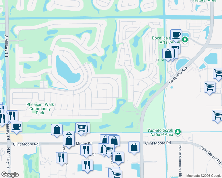 map of restaurants, bars, coffee shops, grocery stores, and more near 17660 Woodview Terrace in Boca Raton