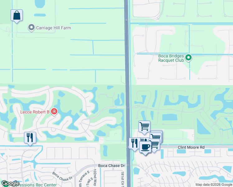 map of restaurants, bars, coffee shops, grocery stores, and more near 10106 Spyglass Way in Boca Raton