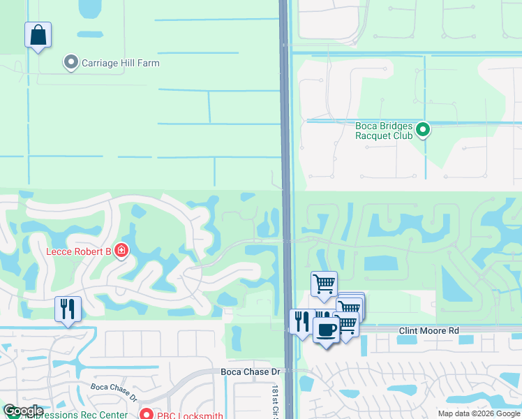 map of restaurants, bars, coffee shops, grocery stores, and more near 10106 Spyglass Way in Boca Raton