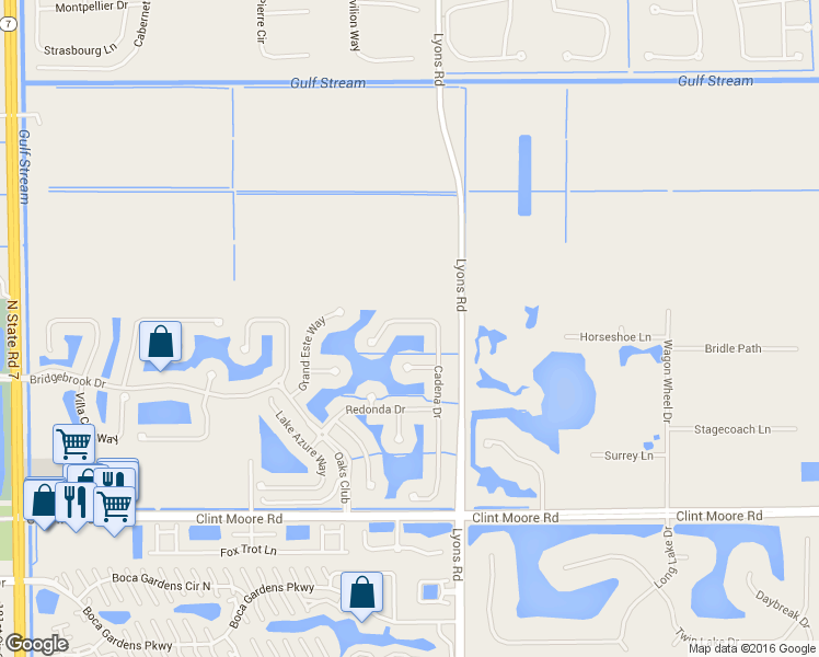 map of restaurants, bars, coffee shops, grocery stores, and more near 17575 Cadena Drive in Boca Raton