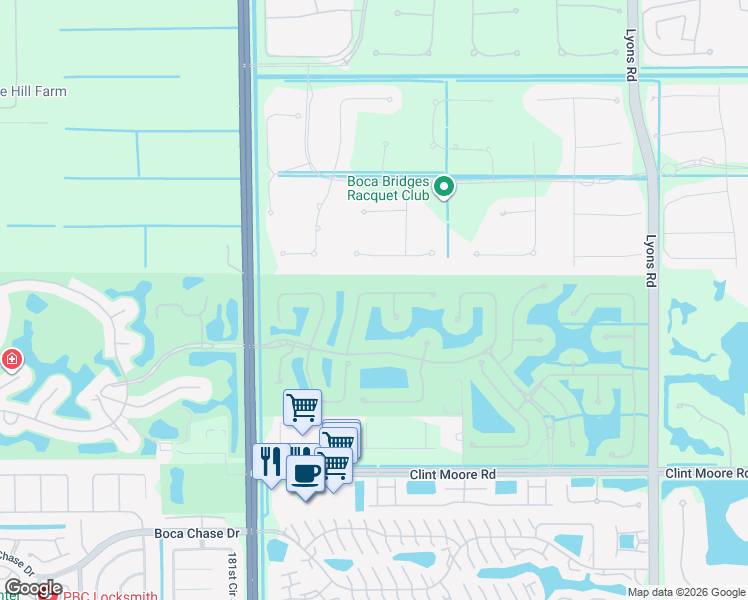 map of restaurants, bars, coffee shops, grocery stores, and more near 17586 Middlebrook Way in Boca Raton