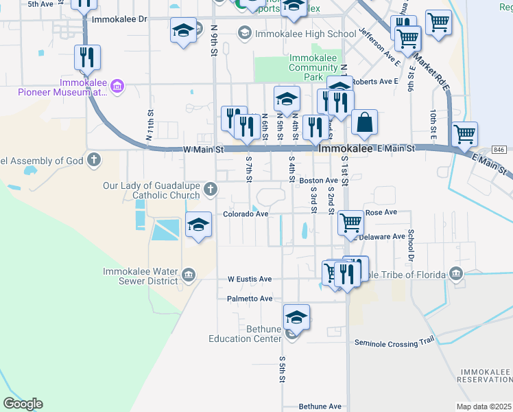map of restaurants, bars, coffee shops, grocery stores, and more near 543 Oakhaven Circle in Immokalee